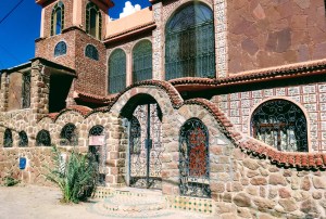 Intricate stonework on building at market outside Marrakech Morocco