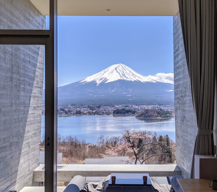 View from Hoshinoya Fuji on a clear day in sakura season